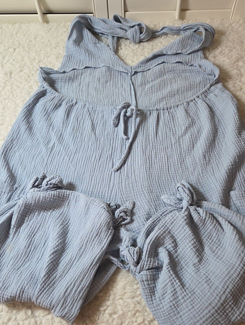 HYFVE Light Blue V-Neck Cotton Gauze Jumpsuit with Tie Ankles Sz L Oversized Fit - Picture 9 of 13